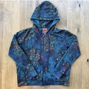 Johnny Was Teal and Navy Floral Zip Up Hoodie